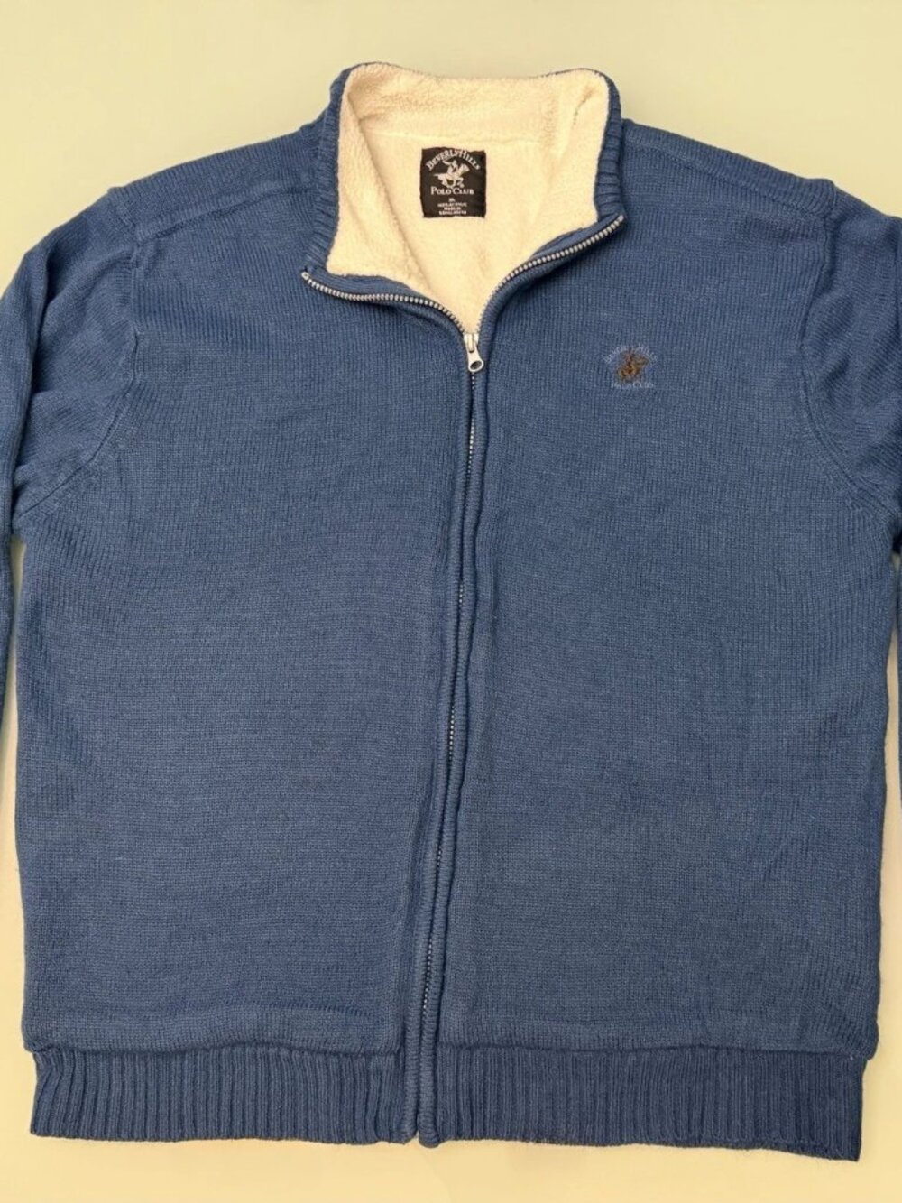 Beverly Hills Polo Club Men Cardigan XL Blue Sherpa Lined Zip Up Front Jacket